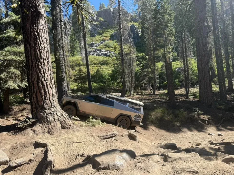 With only 5% battery remaining, the Tesla Cybertruck relied on a larger generator to recharge and complete the Rubicon Trail.