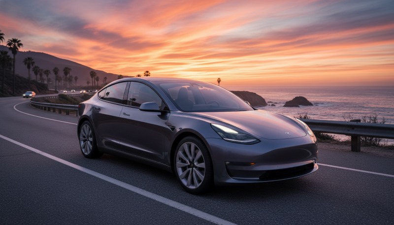 Tesla Model 3 RWD showcasing its minimalist interior and advanced Autopilot system, setting the benchmark for everyday semi-autonomous driving.