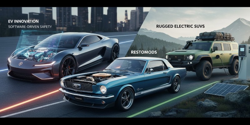 Key automotive industry trends shaping 2026, from EV innovation and software-driven safety to restomods and rugged electric SUVs.