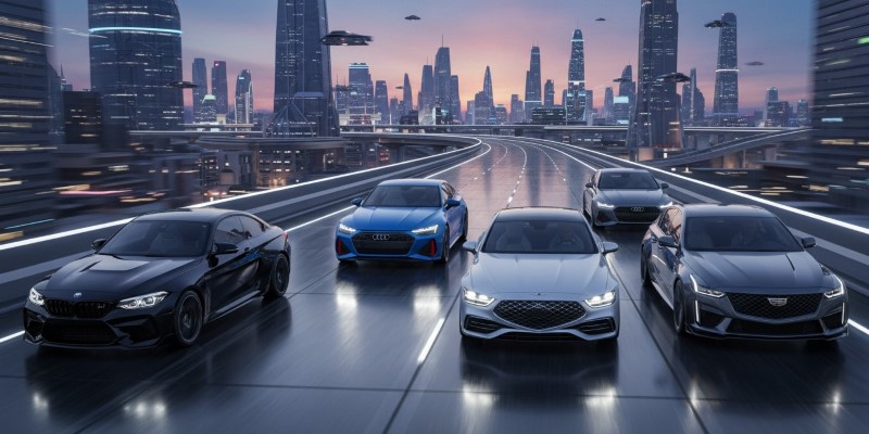 Key contenders in the 2026 performance sedan market include BMW M, Mercedes-AMG, Audi RS, Genesis, and Cadillac.