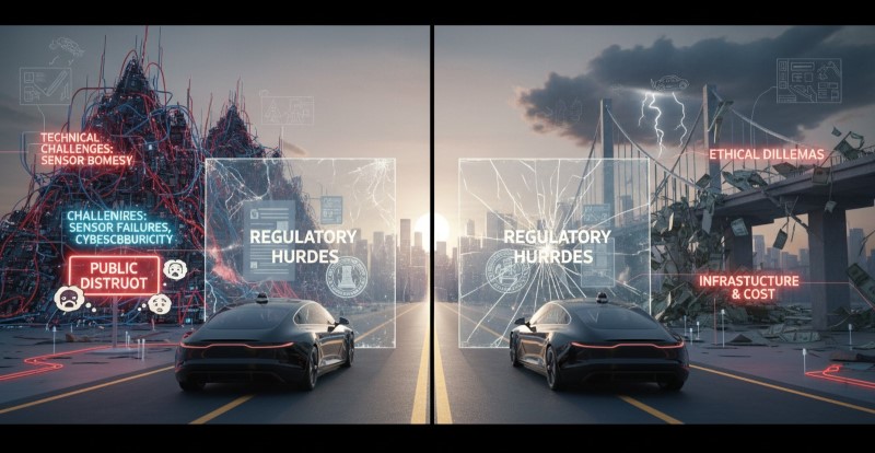 Key obstacles to expanding self-driving deployment include regulatory barriers, technical limitations, safety concerns, and public trust.