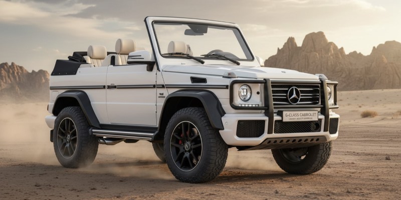 Mercedes-Benz teased the return of the G-Class Cabriolet, blending off-road heritage with open-air luxury.