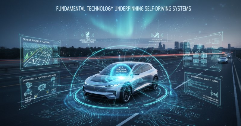 Self-driving systems rely on a combination of AI, cameras, radar, lidar, and advanced software to interpret the driving environment.