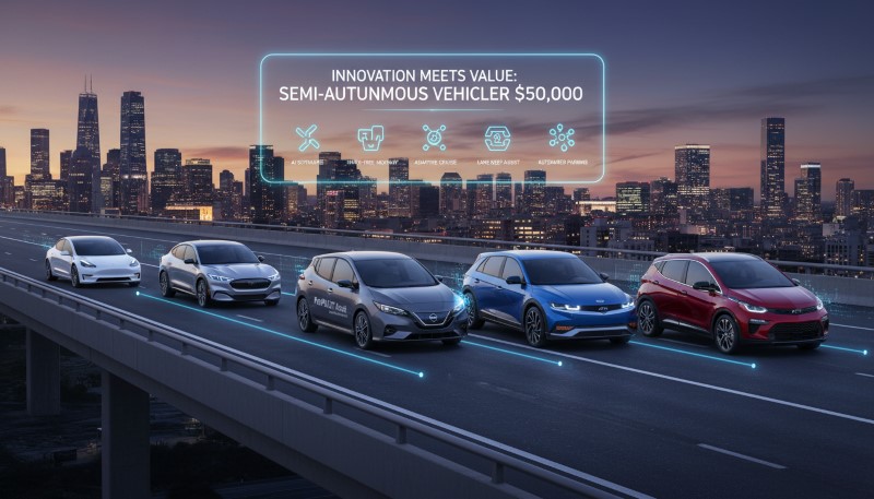 Comparison table highlighting the best semi-autonomous cars under $50K, showcasing differences in driver-assistance technology, innovation, and overall value.